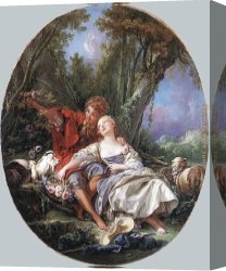 A Shepherdess with Her Flock Canvas Paintings - Shepherd and Shepherdess Reposing by Francois Boucher
