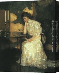 Girls Playing in Surf Canvas Paintings - Girl Playing Solitaire by Frank Weston Benson