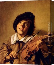 Boy Lighting a Pipe Canvas Paintings - Boy Playing A Violin by Frans Hals