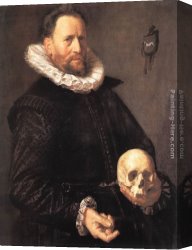 Portrait of a Monk of The Benedictine Order, Holding a Skull Canvas Paintings - Portrait of a Man Holding a Skull by Frans Hals