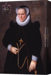 Wife Canvas Paintings - Portrait of Catherine van Damme, Wife of Fran&ccedil;ois de Groote by Frans Pourbus the Younger