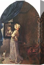 Mirror Canvas Paintings - Woman before the mirror by Frans van Mieris