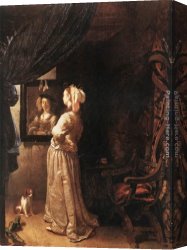 Mirror Canvas Paintings - Woman before the mirror - detail by Frans van Mieris