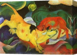 Untitled Green Red on Orange 1951 Canvas Paintings - Cows Yellow Red Green by Franz Marc