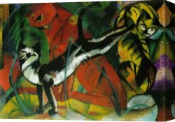 Franz Canvas Paintings - hree Cats by Franz Marc