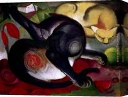 Franz Canvas Paintings - Zwei Katzen by Franz Marc