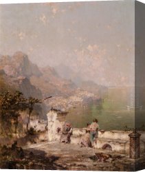 Richards Canvas Paintings - Amalfi, The Gulf Of Salerno by Franz Richard Unterberger