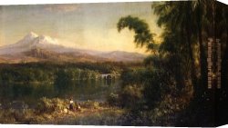 Figure Canvas Paintings - Figures in an Ecuadorian Landscape by Frederic Edwin Church
