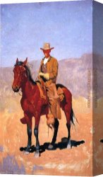 Horse's Canvas Paintings - Mounted Cowboy in Chaps with Race Horse by Frederic Remington