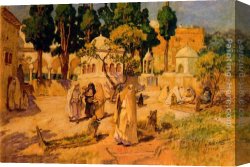 Frederick Arthur Bridgman Canvas Paintings - Arab Women at the Town Wall by Frederick Arthur Bridgman