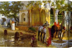 Frederick Arthur Bridgman Canvas Paintings - At The Fountain by Frederick Arthur Bridgman