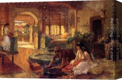 Frederick Arthur Bridgman Canvas Paintings - Orientalist Interior by Frederick Arthur Bridgman