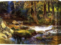 Nearing Camp on The Upper Colorado River Canvas Paintings - River Landscape with Deer by Frederick Arthur Bridgman