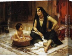 Frederick Arthur Bridgman Canvas Paintings - The Bathing Cove by Frederick Arthur Bridgman