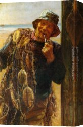 Frederick Canvas Paintings - A Jovial Fisherman by Frederick Morgan