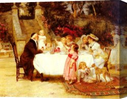 Frederick Canvas Paintings - His First Birthday by Frederick Morgan