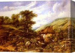 Watts Canvas Paintings - An Overshot Mill In A Wooded Valley by Frederick William Watts