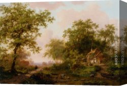 Landscape with Cattle Canvas Paintings - Cattle in a Summer Landscape by Frederik Marianus Kruseman