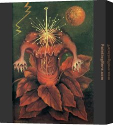 A Still Life with Flowers Grapes And a Melon Canvas Paintings - Flower of Life by Frida Kahlo