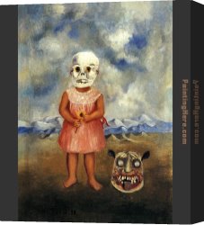 Girls Playing in Surf Canvas Paintings - Girl with Death Mask by Frida Kahlo