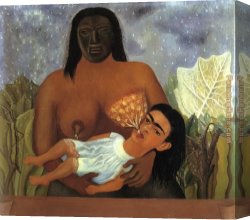 Frida Canvas Paintings - My Wet Nurse and I by Frida Kahlo