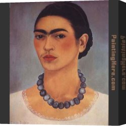 Portrait of a Girl Wearing a Pearl Necklace Canvas Paintings - Self Portrait with Necklace by Frida Kahlo