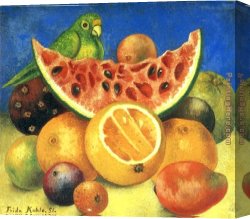The Voyage of Life Manhood Canvas Paintings - Still Life with Parrot by Frida Kahlo