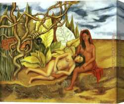 Nude Canvas Paintings - Two Nudes in the Forest by Frida Kahlo
