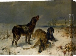 Friedrich Canvas Paintings - Two Hunting Dogs with Their Catch by Friedrich Otto Gebler