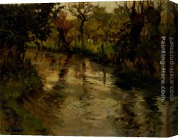 Woodland Canvas Paintings - Woodland Scene With A River by Fritz Thaulow