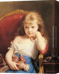 A Young Girl And Her Dog Canvas Paintings - Young Girl Holding a Doll by Fritz Zuber-Buhler