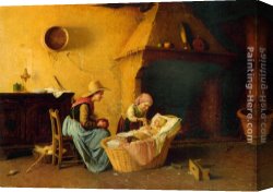 Feeding The Goldfish Canvas Paintings - Feeding the Baby by Gaetano Chierici