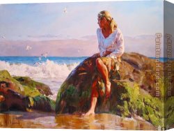 Wave Canvas Paintings - GAZING AT THE WAVES by Garmash