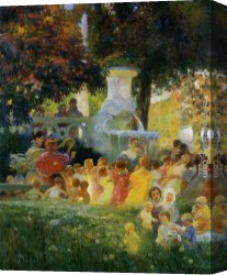 Mademoiselle De Clermont Canvas Paintings - La ronde des enfants by Gaston La Touche
