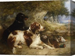 Dead Game Canvas Paintings - Gundogs with Game by George Armfield