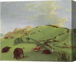 Yellowstone Canvas Paintings - Buffalo Chase, Mouth of the Yellowstone by George Catlin