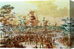 The Light of Peace Canvas Paintings - De Tonty Suing for Peace in the Iroquois Village in January 1680 by George Catlin