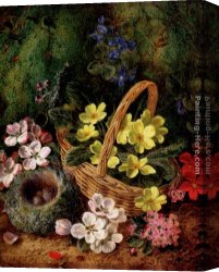 The Wasp's Nest Canvas Paintings - Apple Blossom And A Bird's Nest On A Mossy Bank by George Clare