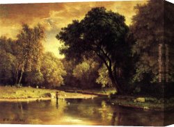 Fisherman's Canvas Paintings - Fisherman in a Stream by George Inness