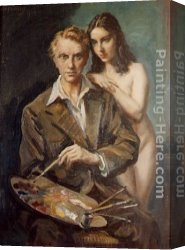 Apperley Canvas Paintings - El artista y su modelo by George Owen Wynne Apperley