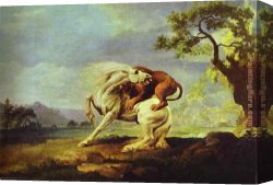 Georges Canvas Paintings - Horse Attacked by a Lion by George Stubbs