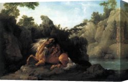 Georges Canvas Paintings - Lion Devouring a Horse by George Stubbs