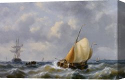 Mediterranean Shipping Canvas Paintings - Shipping in Choppy Seas by George Willem Opdenhoff