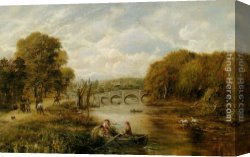 Landscape with Shepherds Watering Their Flocks Canvas Paintings - Shepherds Driving their Flock by George William Mote