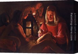 Mlle. Irene Cahen D'anvers Canvas Paintings - St Irene Removing Arrows from St Sebastians' Leg by Georges de La Tour