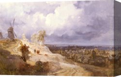 Windmill at Zaandam 2 Canvas Paintings - Landscape With Windmills by Georges Michel