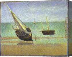 Boats Canvas Paintings - Boats Bateux maree basse Grandcamp by Georges Seurat