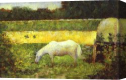 Seurat Canvas Paintings - Landscape with a Horse by Georges Seurat