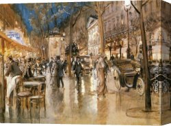 Boulevard Montmarte Canvas Paintings - Evening on a Parisian Boulevard by Georges Stein