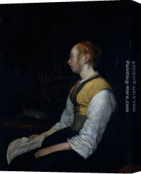 Painter in His Studio Canvas Paintings - Girl in Peasant Costume. Probably Gesina, the Painter's Half-Sister by Gerard ter Borch
